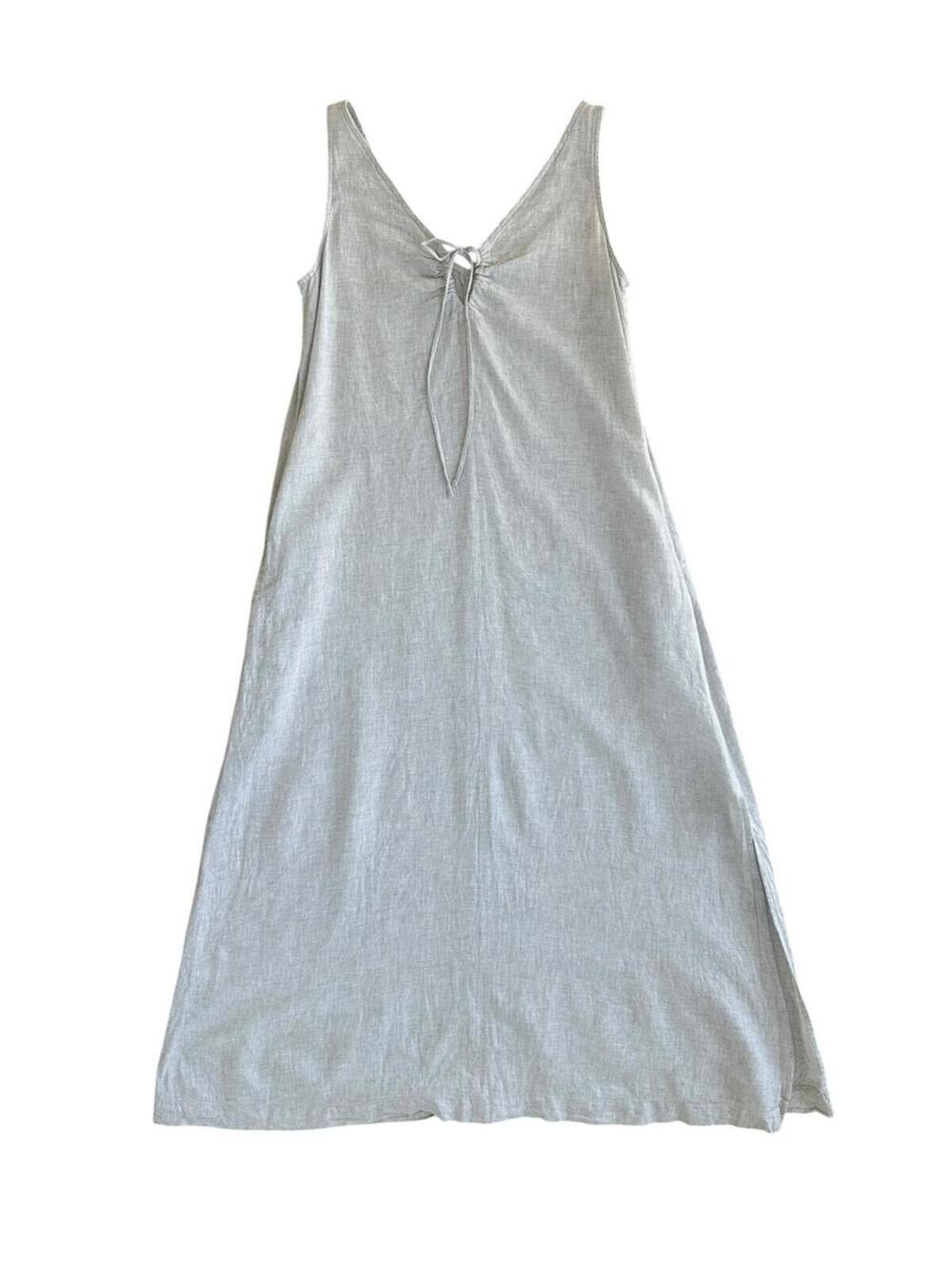 Lou & Grey Linen Cotton Tie Keyhole Maxi Pocket Dress